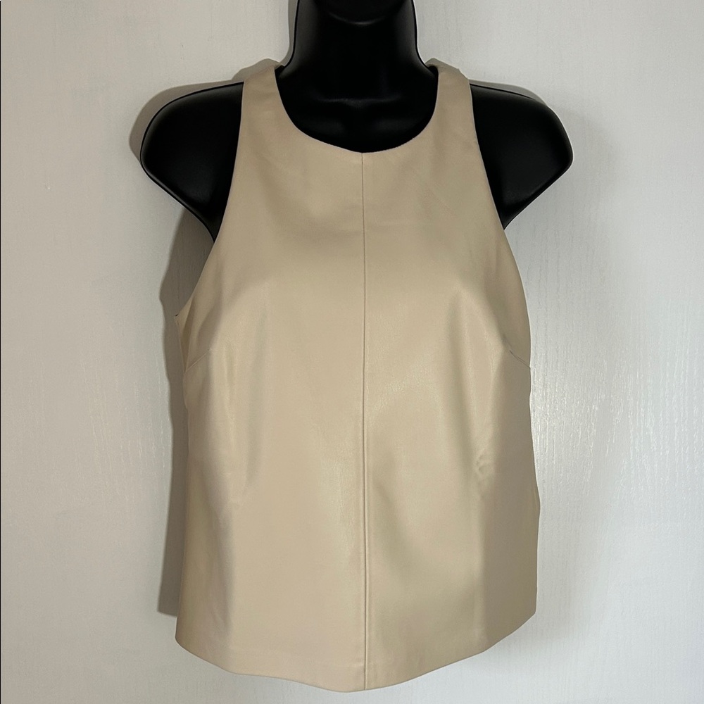 Mango Faux Leather Cream Top XS